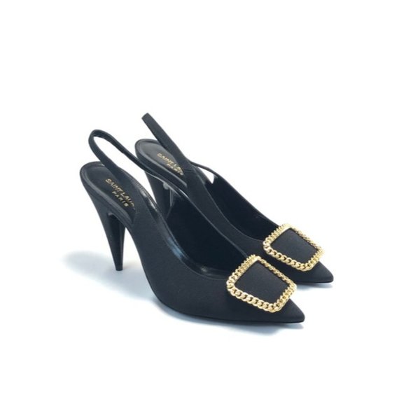 SAINT LAURENT Chain Link Applique Slingback Heel Pumps Size Eu:39.5 - Picture 1 of 12